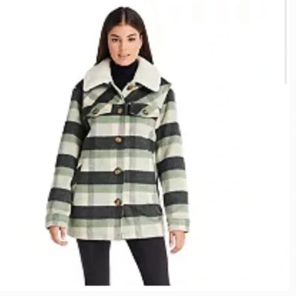 Koolaburra Jackets & Blazers - Koolaburra by Ugg Green‎ Plaid Coat Shacket Sherpa Collar size Small